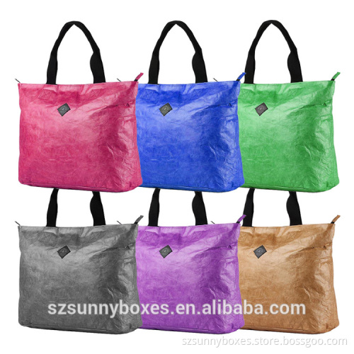 Super Light Weight Waterproof Tyvek Paper Shoulder Shopping Bag With Zipper Closure